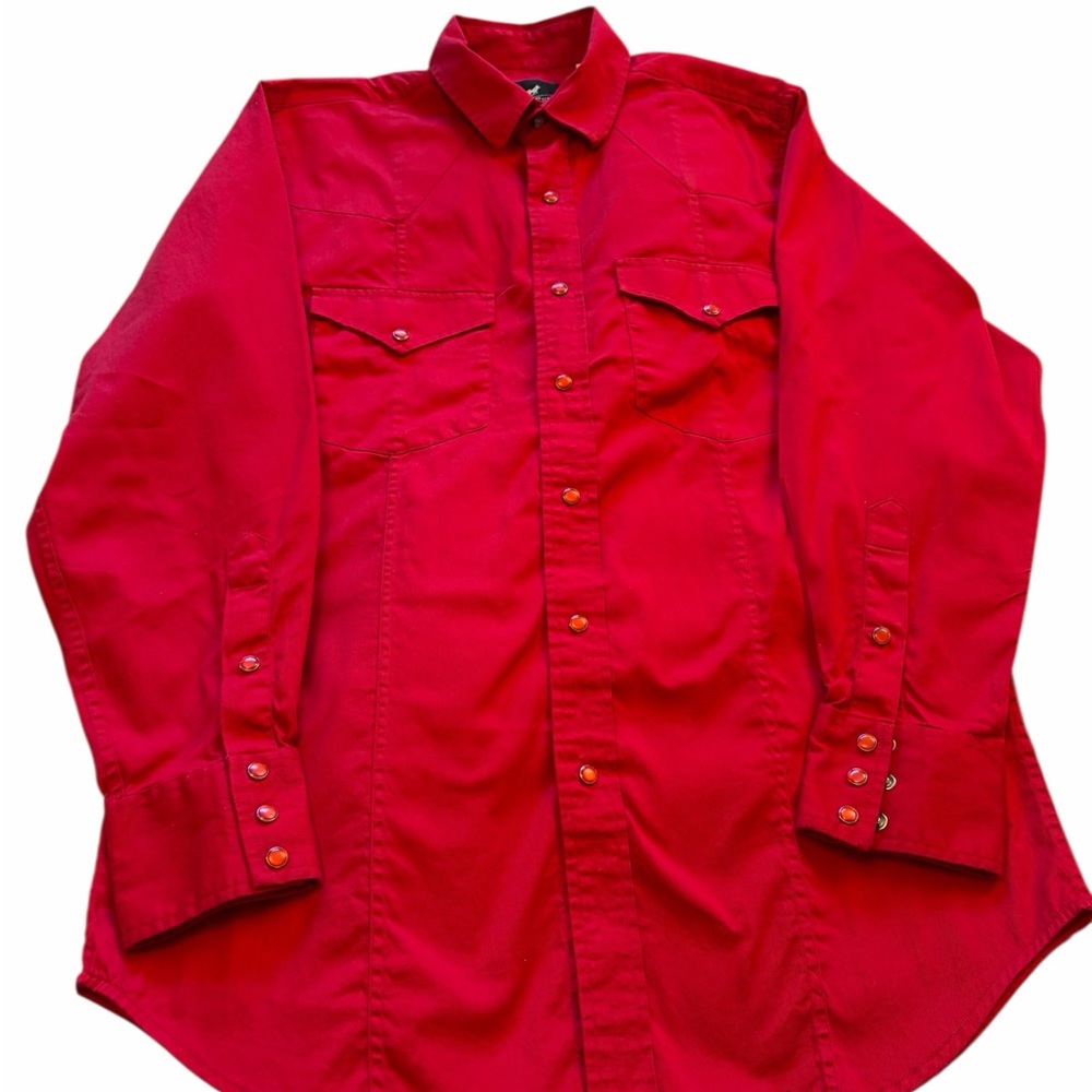 Western Express Red Men's Western Style-100% Cotton-Red Pearl Snap Buttons-Large